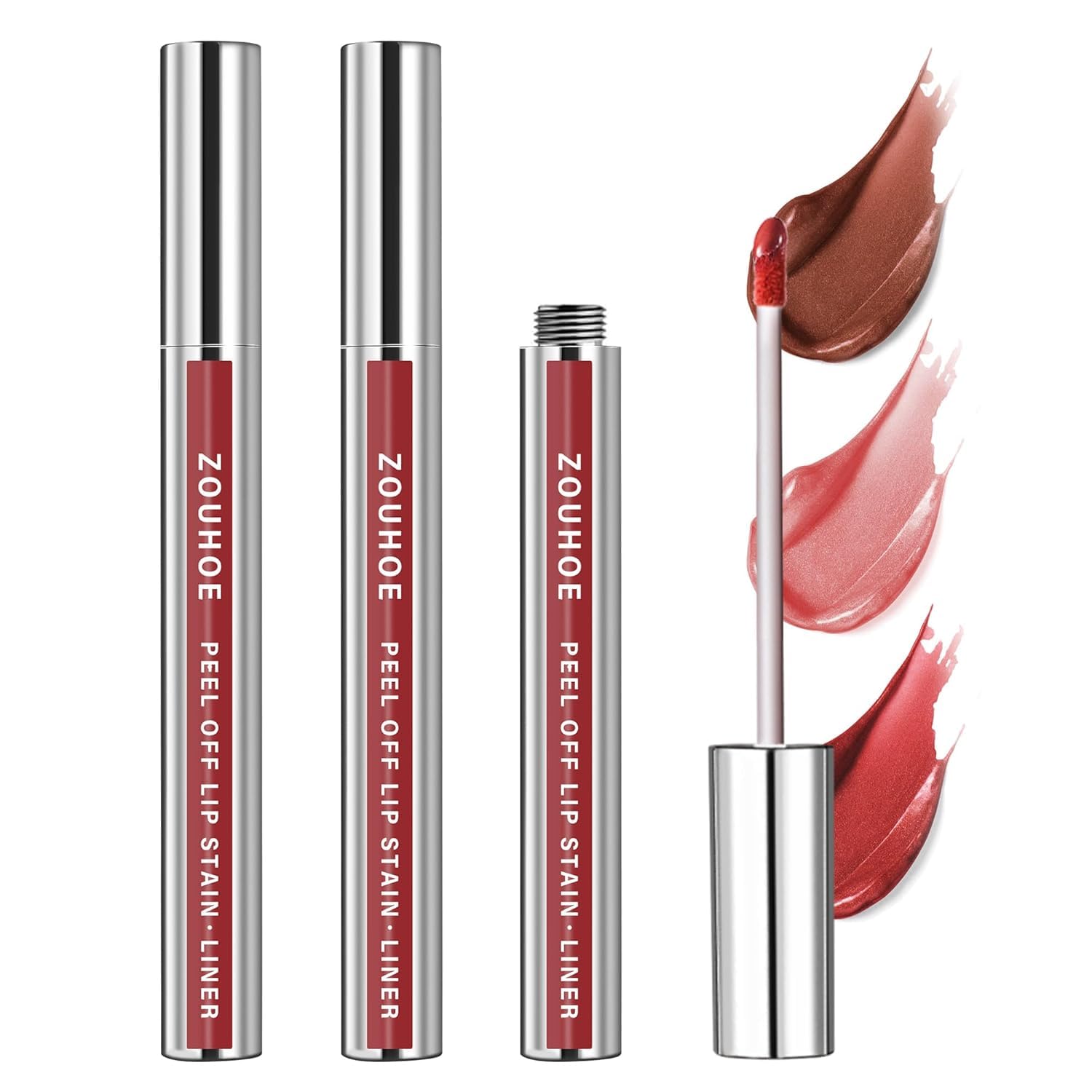 Peel Off Lip Stain Set 3 Colors Long Lasting Lip Tint Smudge-Proof Transfer-Proof Kiss-Proof Vegan Lip Makeup Gift