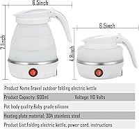 Vista 3 de Travel Kettle Electric Small Foldable Portable Kettle,Silicone Collapsible Heating Water Boiler Tea Pot for Camping,Easy for Storage with Separable