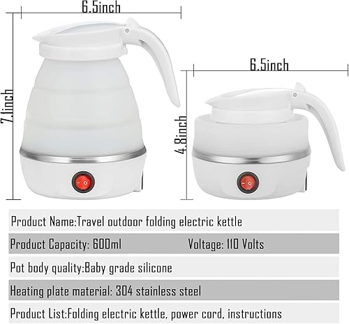 Miniatura 3 de Travel Kettle Electric Small Foldable Portable Kettle,Silicone Collapsible Heating Water Boiler Tea Pot for Camping,Easy for Storage with Separable