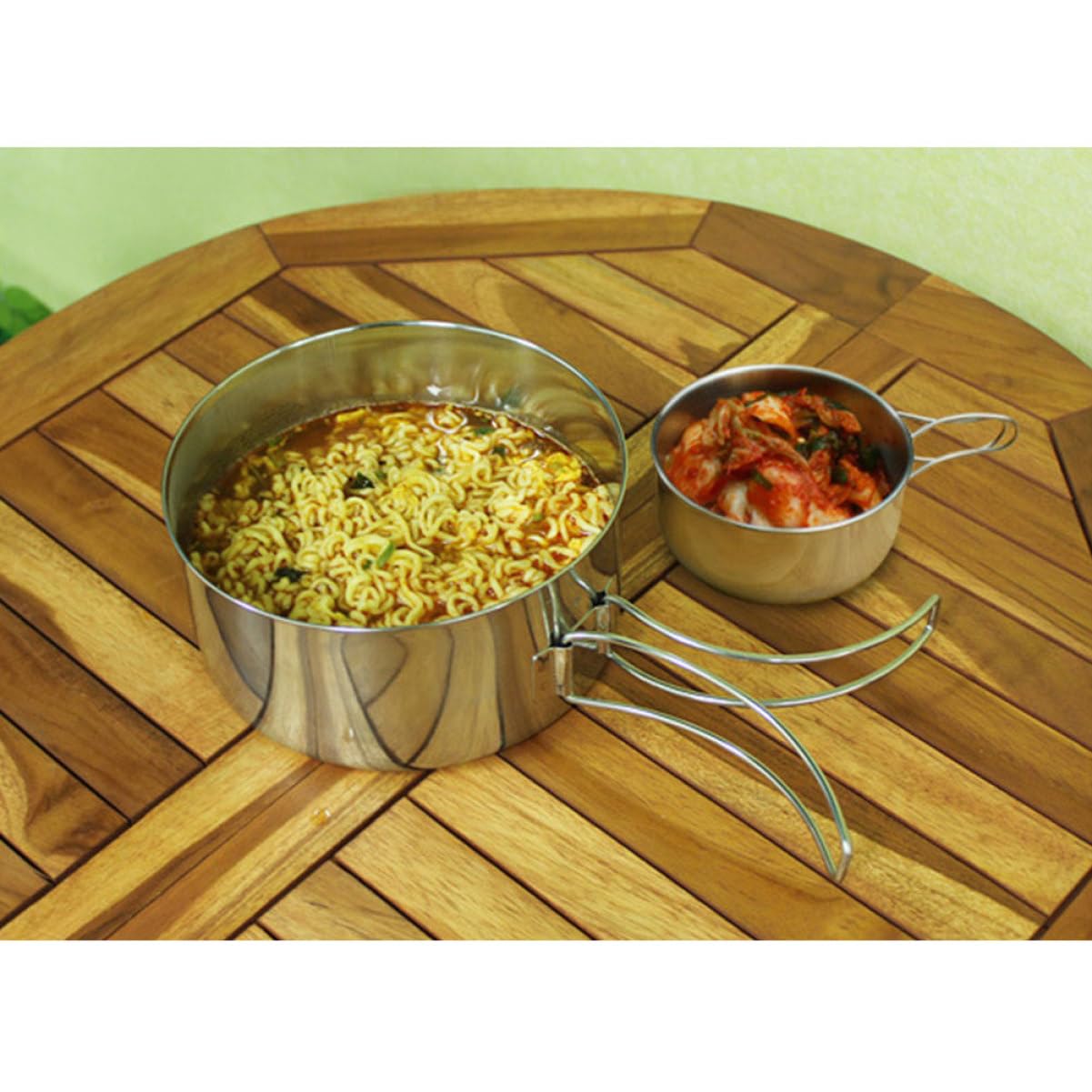 Sosoport 4piezas Platos Acero Inoxidable para Camping Juego De Olla Utensilios De Cocina Accesorios para Exteriores