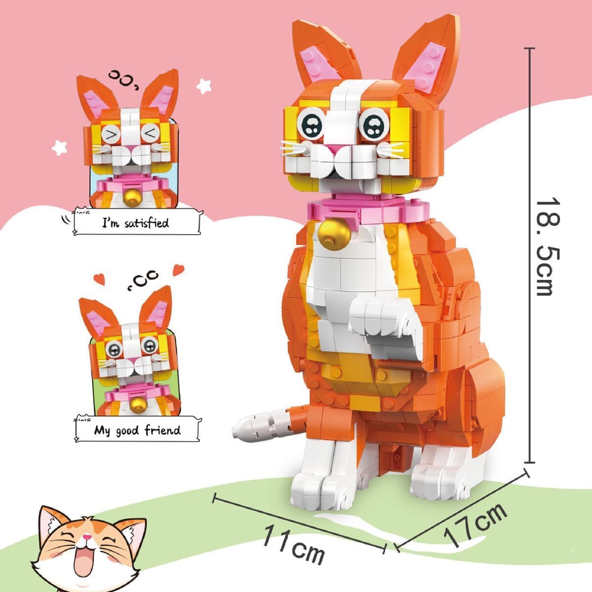 Dimensions of the assembled JOMIOD Lucy Cat Building Blocks model.