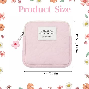 Pink Mini Makeup Bag, Cute Floral Print Pattern Emergency Kit Bag for Girls
