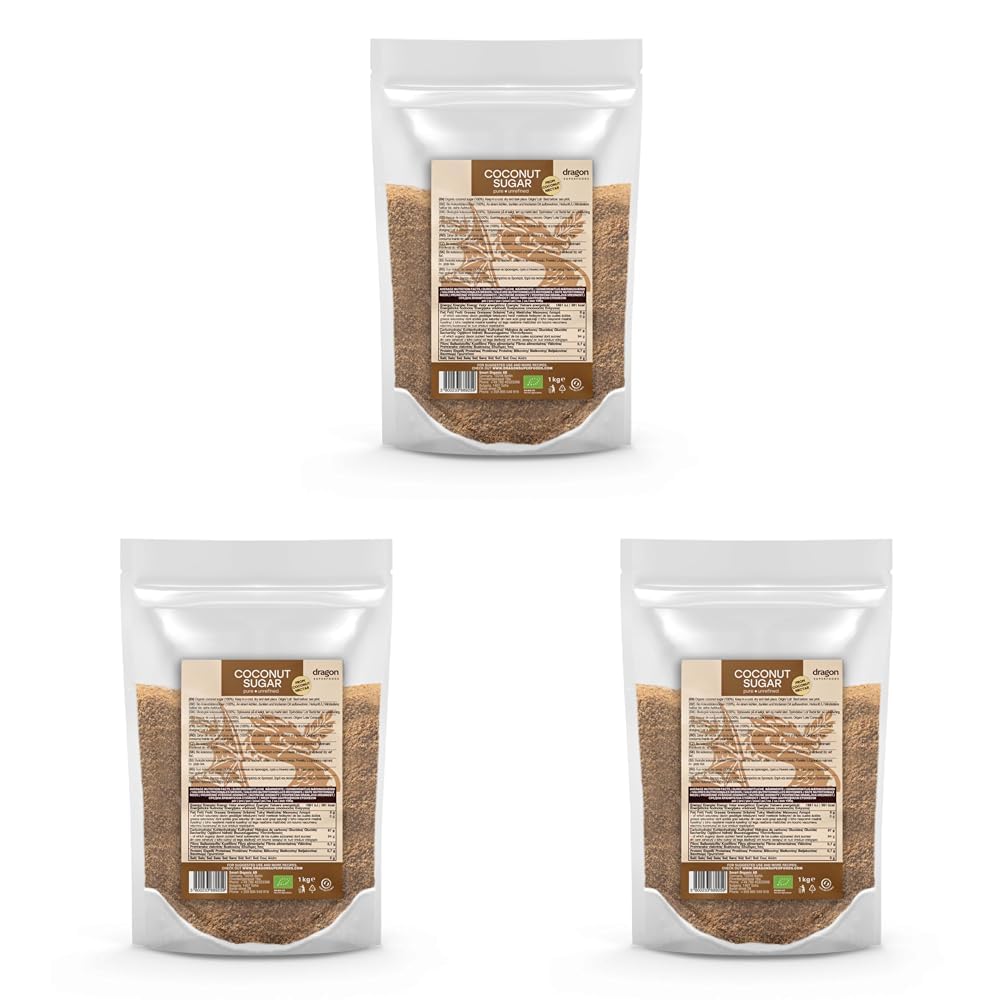 Dragon Superfoods Kokosblütenzucker - 100% Bio, Unraffiniert, Vegan und Glutenfrei-1kg (Packung mit 3)