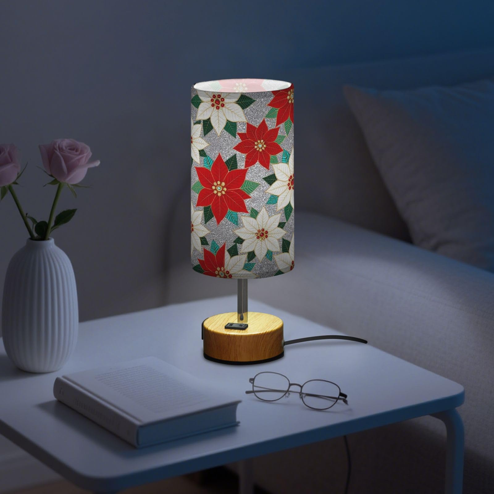 Yuiboo Mała lampa z portami USB C+A, lampa biurkowa do nauki czytania