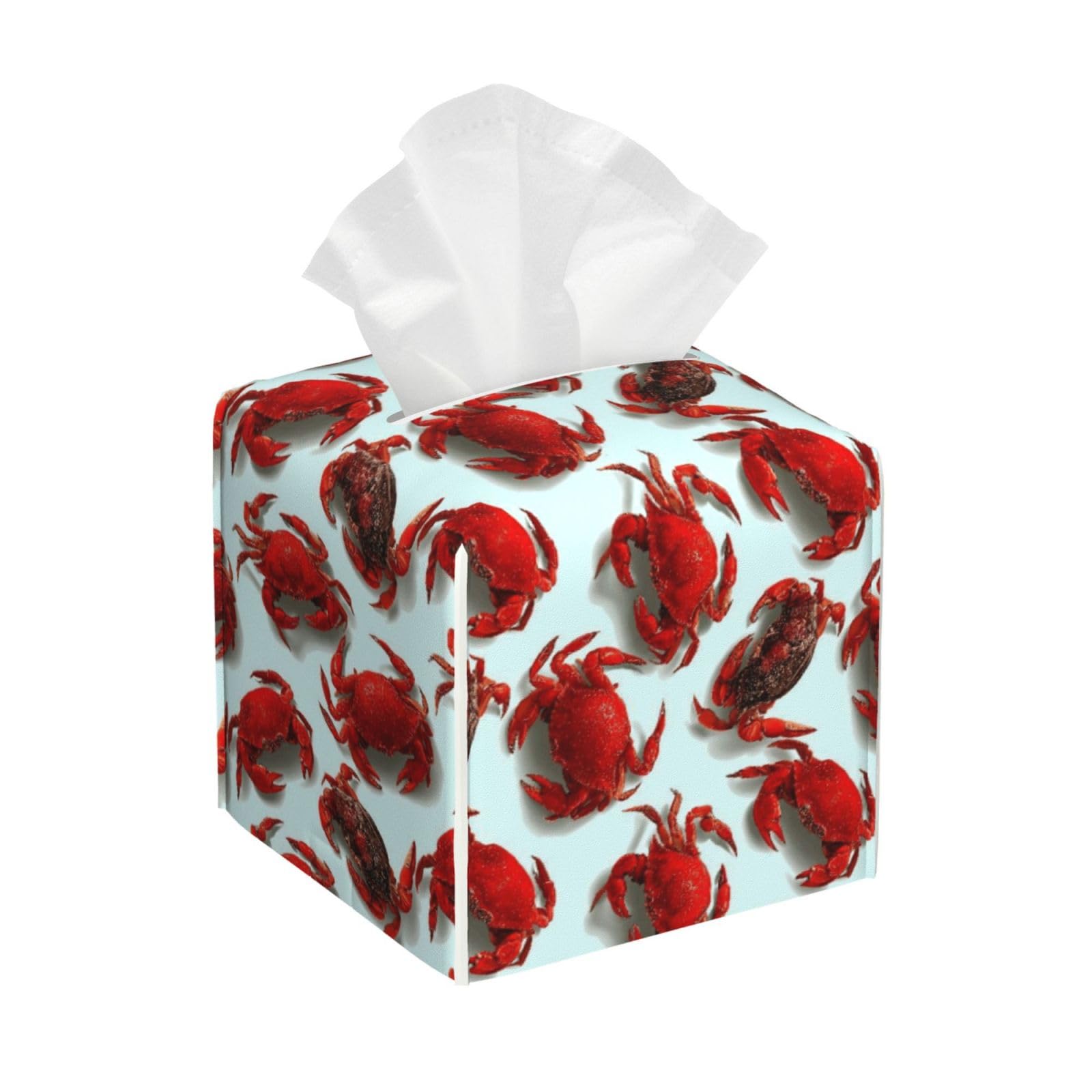 Realistic Red Crab Print Tissue Box Cover Holder Square, Foldable Modern Cube Tissue Box Cover, Leather Decorative Organizer for Tabletop Bathroom Car Office Desk Decor