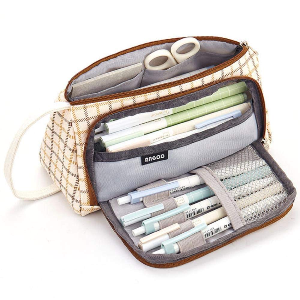 Lucxhcky Grote Capaciteit Potlood Case, Grote Potlood Pouch Potloden Gevallen Potloden Case Organizer, Grote Tas College School Gevallen met Compartimenten, Beige Wit, Eén maat, Modieus
