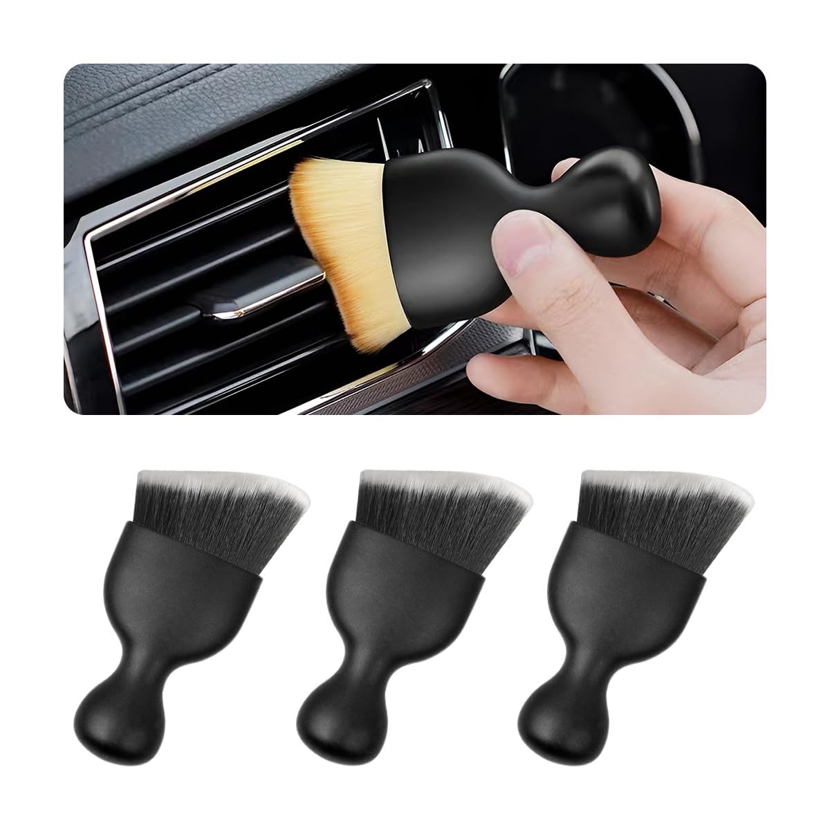 Adunsiaoto3Pcs Auto Interior Dust Brush, Soft Bristles Detailing Brush Dust Tool, Car Interior Brush for Clean Air Vent Dashboard Seat, Car Detailing Brushes, For Tires Dashboard(Black/White)