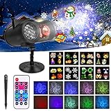 Christmas Projector Lights Outdoor Holiday Projector Lights, 2-in-1 Moving Patterns with Ocean Wave LED Projector Lights RF Remote Waterproof Outdoor Indoor Decorative Light for Yard Holiday Party