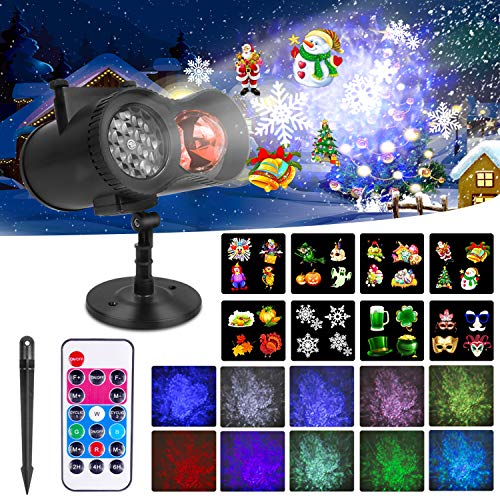 Halloween Projector Lights Outdoor Christmas Projector Lights, 2-in-1 Moving Patterns with Ocean Wave LED Projector Lights RF Remote Waterproof Outdoor Indoor Decorative Light for XmasYard Party
