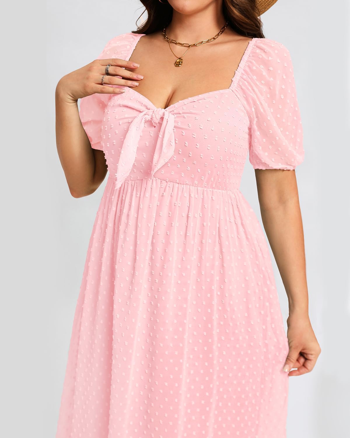 Plus Size Summer Dress - 2026 Graduation Beach Wedding Guest Tie Front Maxi Sundress - Image 5