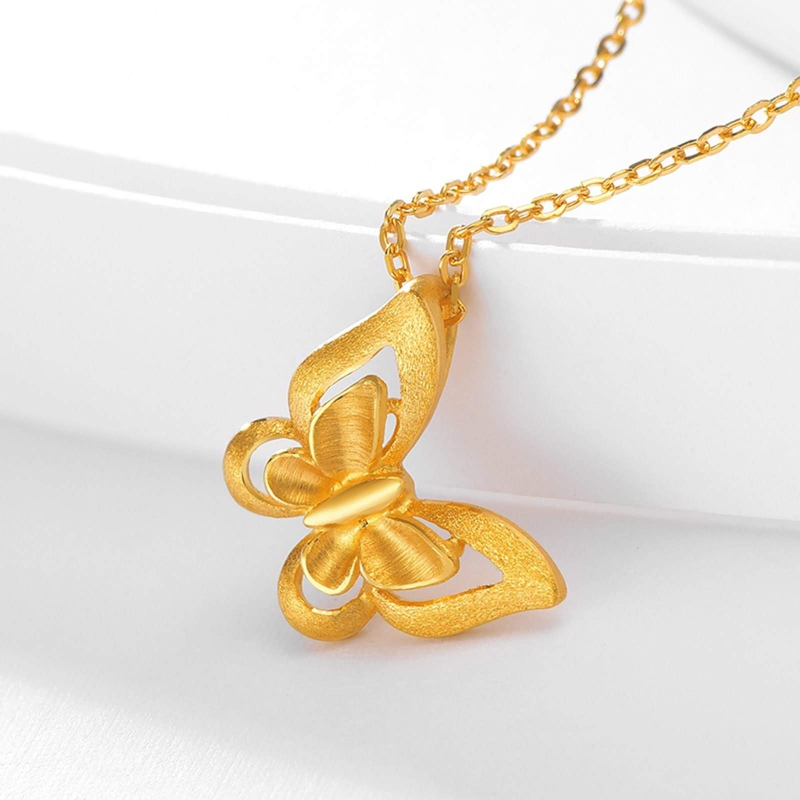 18 Karat Gelbgold Damen-Schmetterlings-Halskette, Hochzeits-Halskette für Bräute
