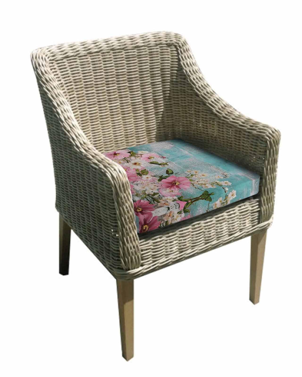 2 Pack Pink Spring Floral Waterproof Cushion Covers with Ties, Outdoor Patio Chaise Lounge Chair Seat Cushion Slip Covers Replacement(Only Cover) Vintage Blue White Botanical Retro 22