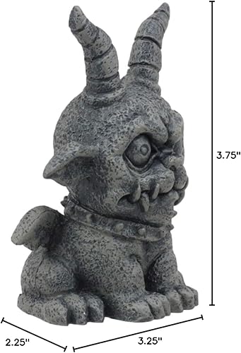 Miniatura 7 de Ebros - Figura gótica de gárgola de bulldog con cuernos y Agamon, pequeña estatua de decoración de fantasía mítica de 3.75 pulgadas de alto como