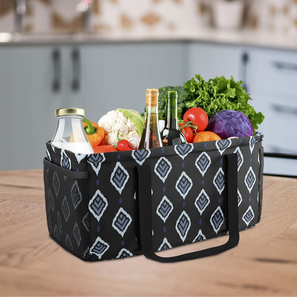 Covers & All Extra Large Utility Tote Bag with Wireframe, Collapsible Reusable Shopping Grocery Bag, Mesh Pockets & Velcro