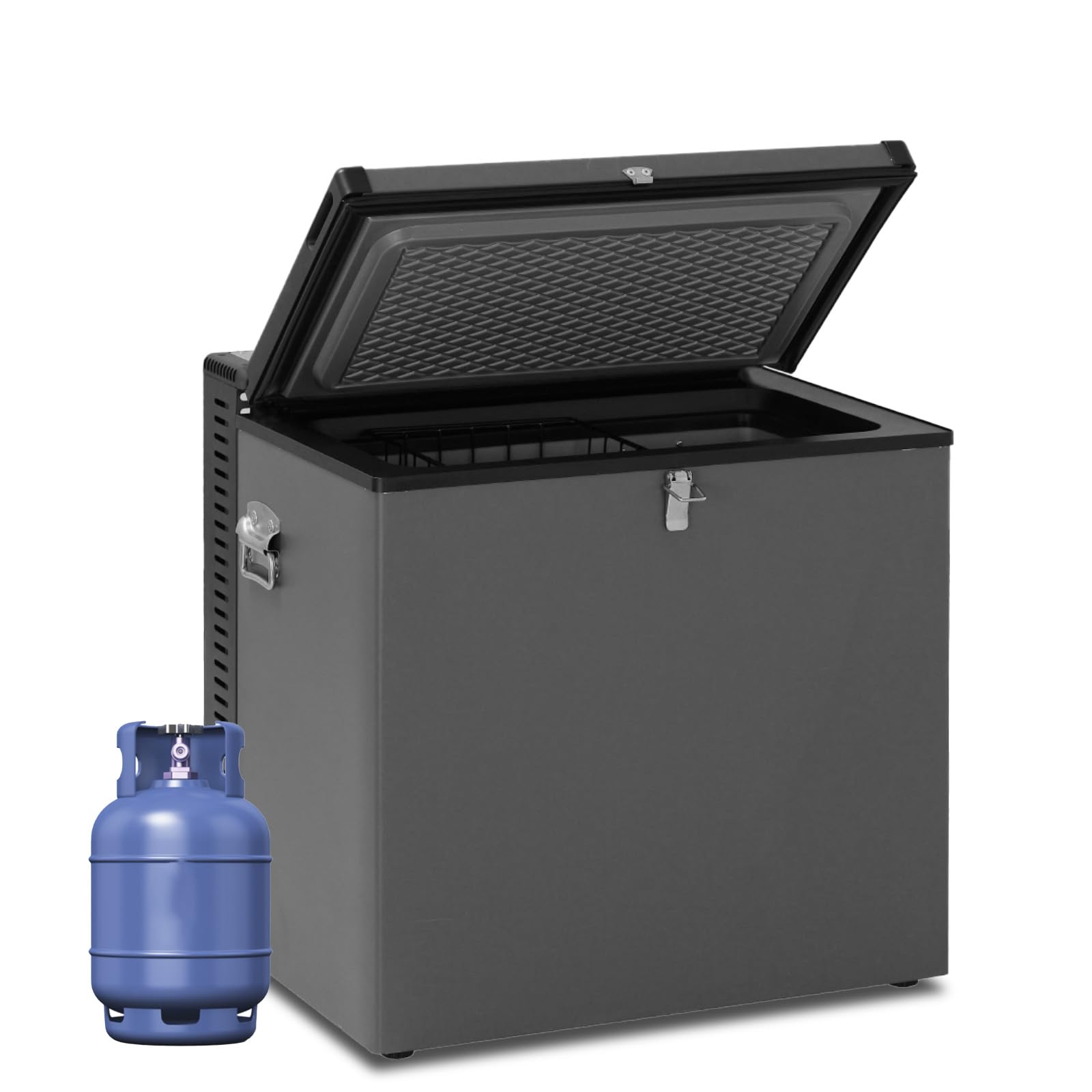 Smad Congelador de Gas Horizontal 70L para Camping y Garaje, 12V/240V/ Propano, Silencioso,21db,Negro