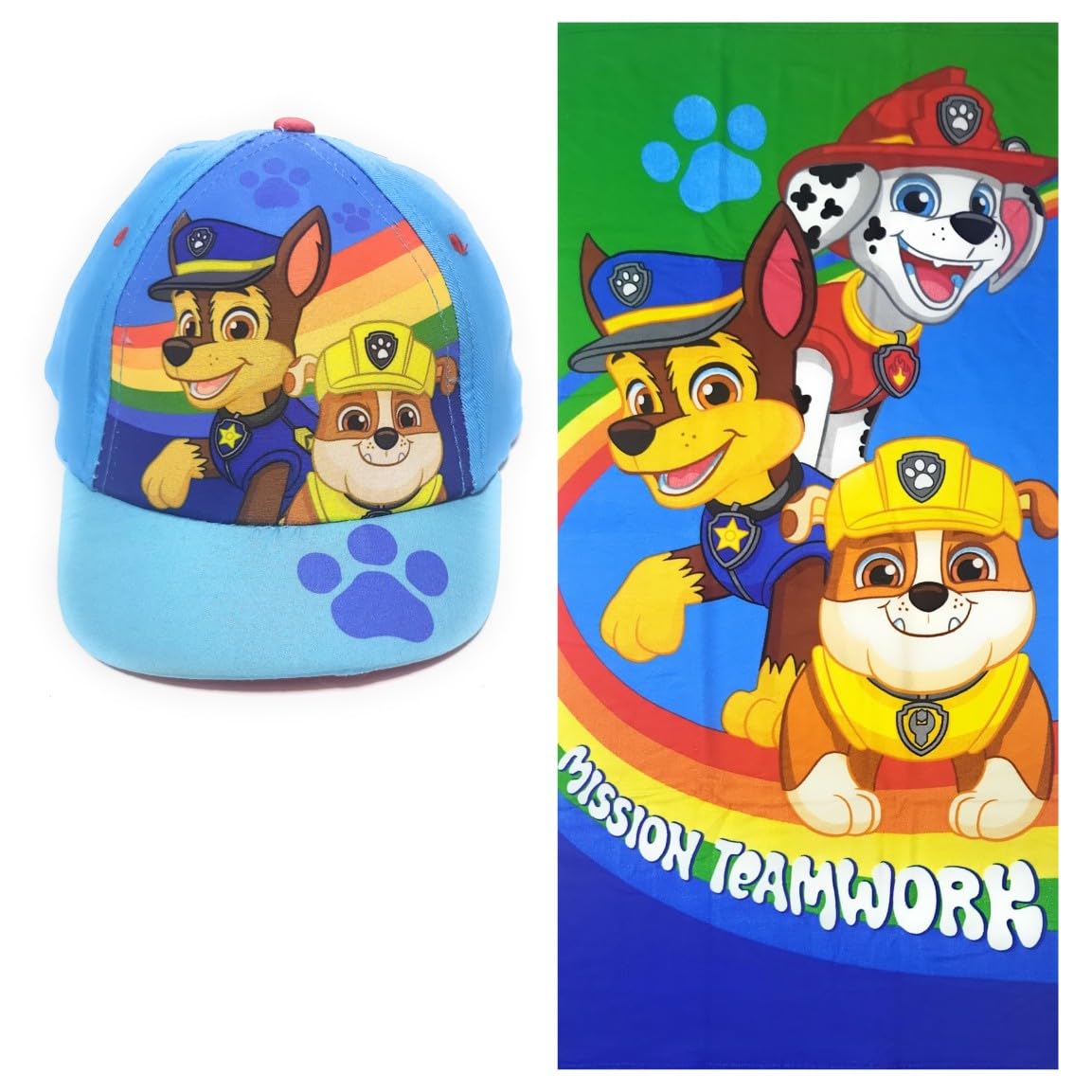 Pack serviette Patrouille 140x70 cm et casquette enfant en coton de qualité