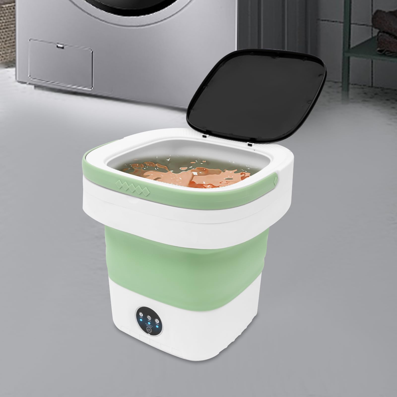 Mini pralka, 12 l, składana, kempingowa, mała, mobilna, podróżna, mała, elektryczna, mini pralka do mieszkań (zielona)