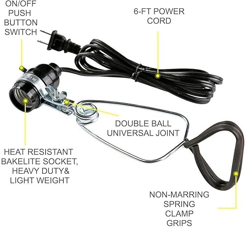 Miniatura 2 de Simple Deluxe HIWKLTCLAMPSOCKETX2 - Paquete de 2 lámparas de criador de calibre 182 y abrazadera de calor con enchufe de baquelita cable de 150 W, 6
