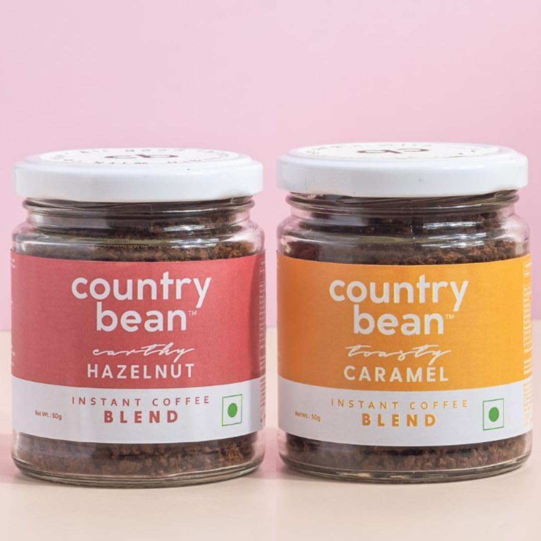 Country Bean Hazelnut & Caramel Instant Coffee I Blend I 100g - Pack of 2 X 50g I Makes 100 cups I No Added Sugar I