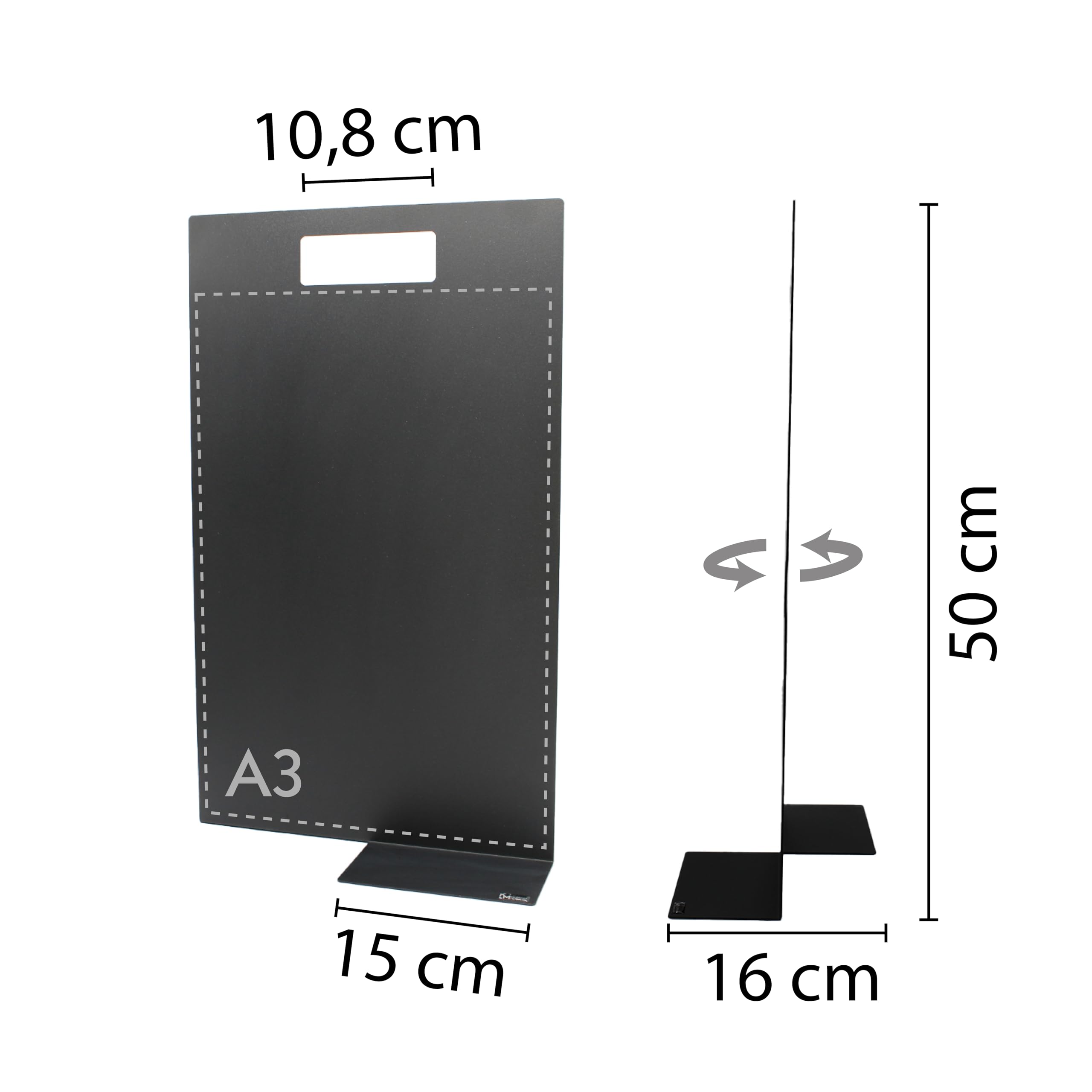 KalaMitica - Pizarra magnética de mesa formato A3 - 30 x 50 cm - Pizarra negra de doble cara, se puede escribir y borrar - Expositor de mostrador, porta menús para restaurante, bar, tienda