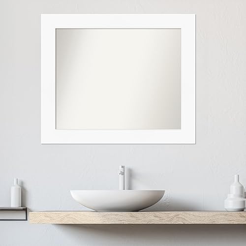 Miniatura 4 de Amanti Art Espejo de baño blanco para sobre el fregadero, 27 x 32 pulgadas, espejo de tocador rectangular blanco, marco de madera moderno medio, se