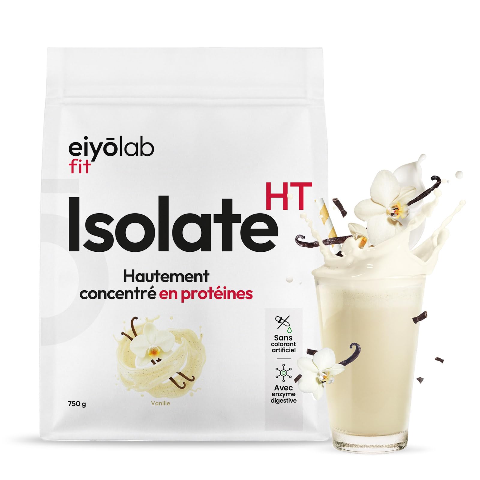 ISOLATE HT | Whey Isolat de Protéines en Poudre | Jusqu’à 88% de Protéines | Riche en BCAA + Glutamine | Musculation Rapide et Sèche | Faible en Lactose | Onctueuse Saveur Vanille | 750g | Eiyolab