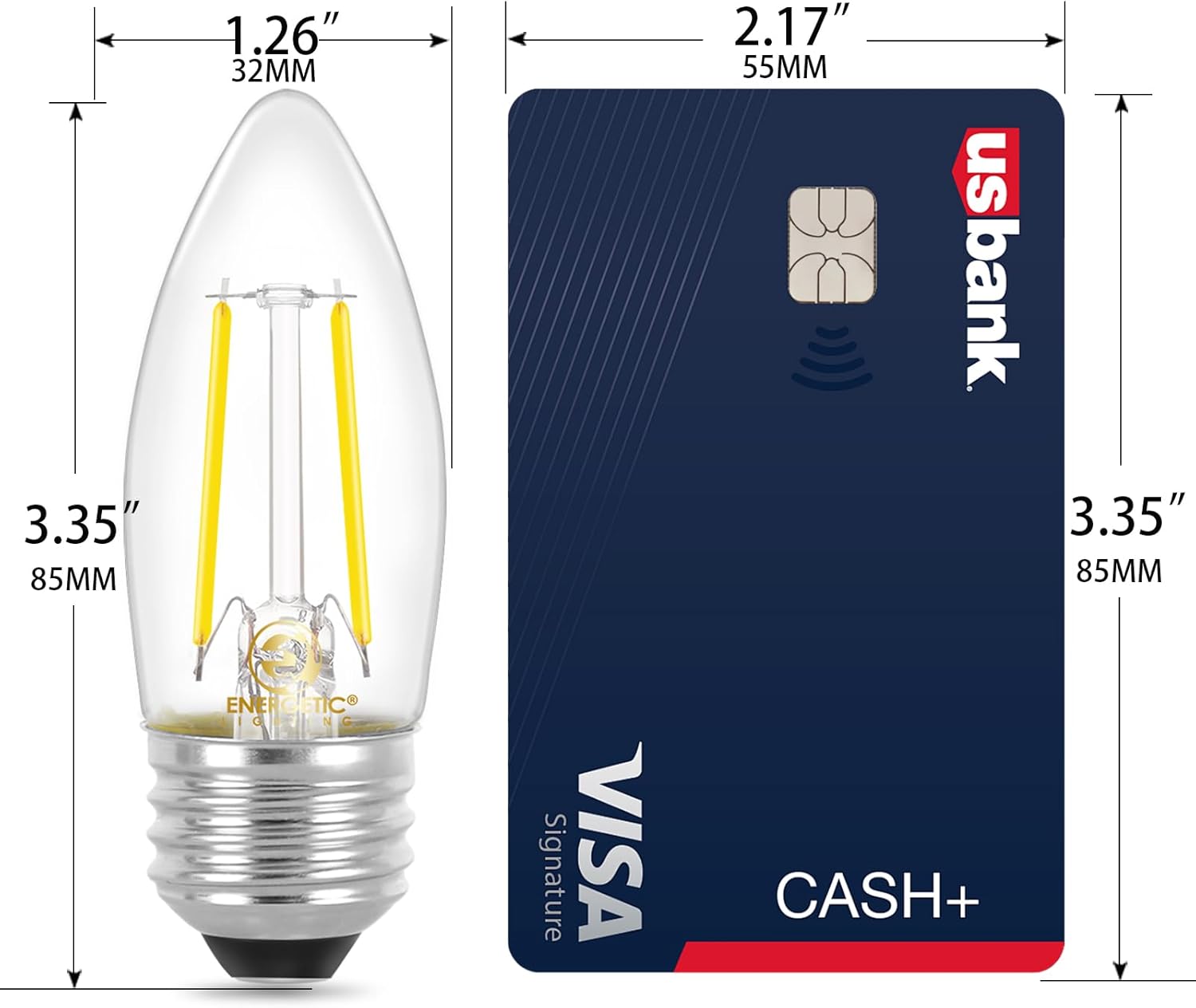 Energetic B10 B11 LED Filament Bulb E26 Candelabra Medium Base 5000K Daylight, 4W(40W Equivalent) 300 Lumens Dimmable Decorative Candle Light Bulb, Pack of 6