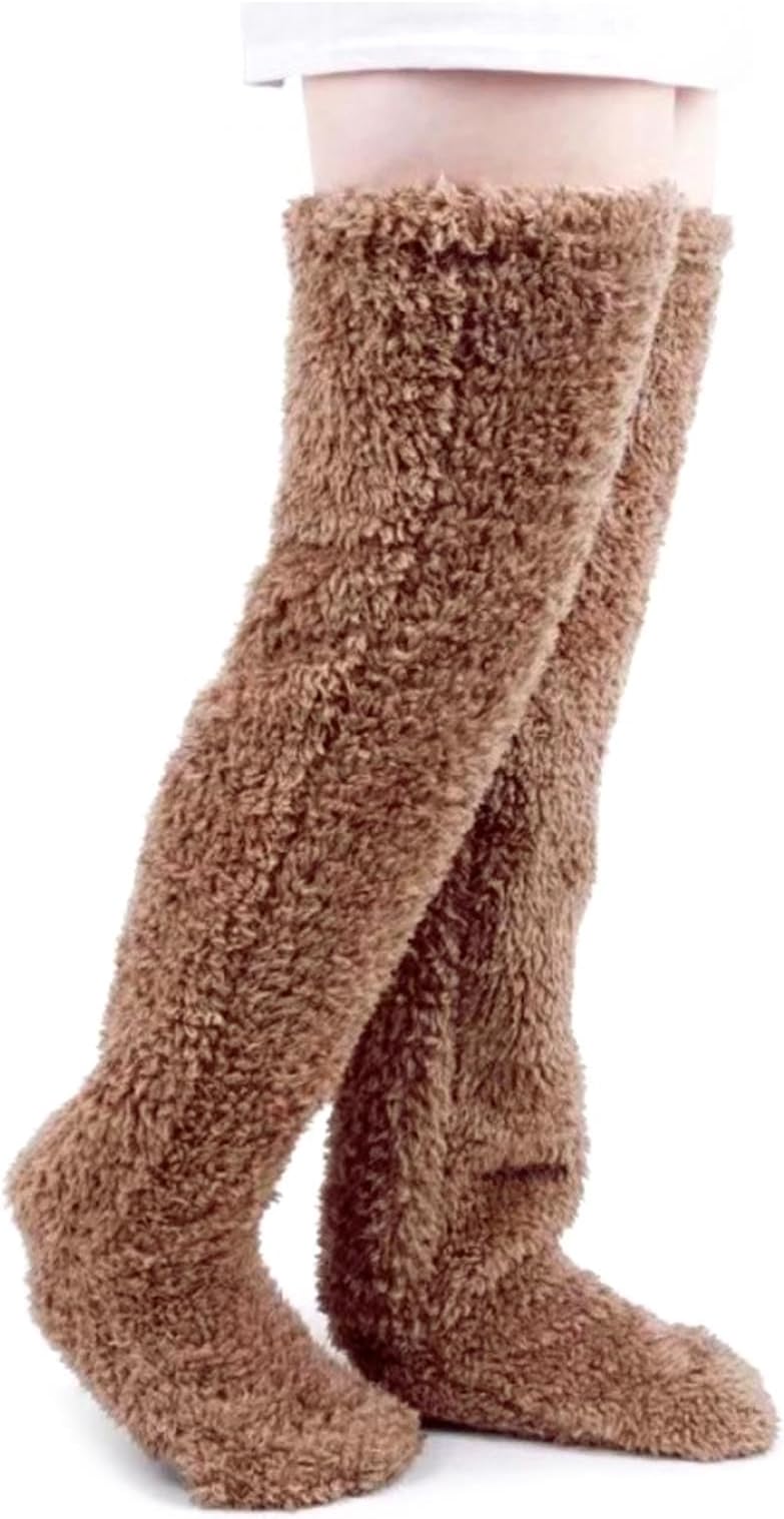 Women's Winter Warm Knee High Socks 1 pair Thick Plush Slipper Stockings Furry Extra Long Leg Warmers Sleeve Thigh High Boot Sleeping Socks