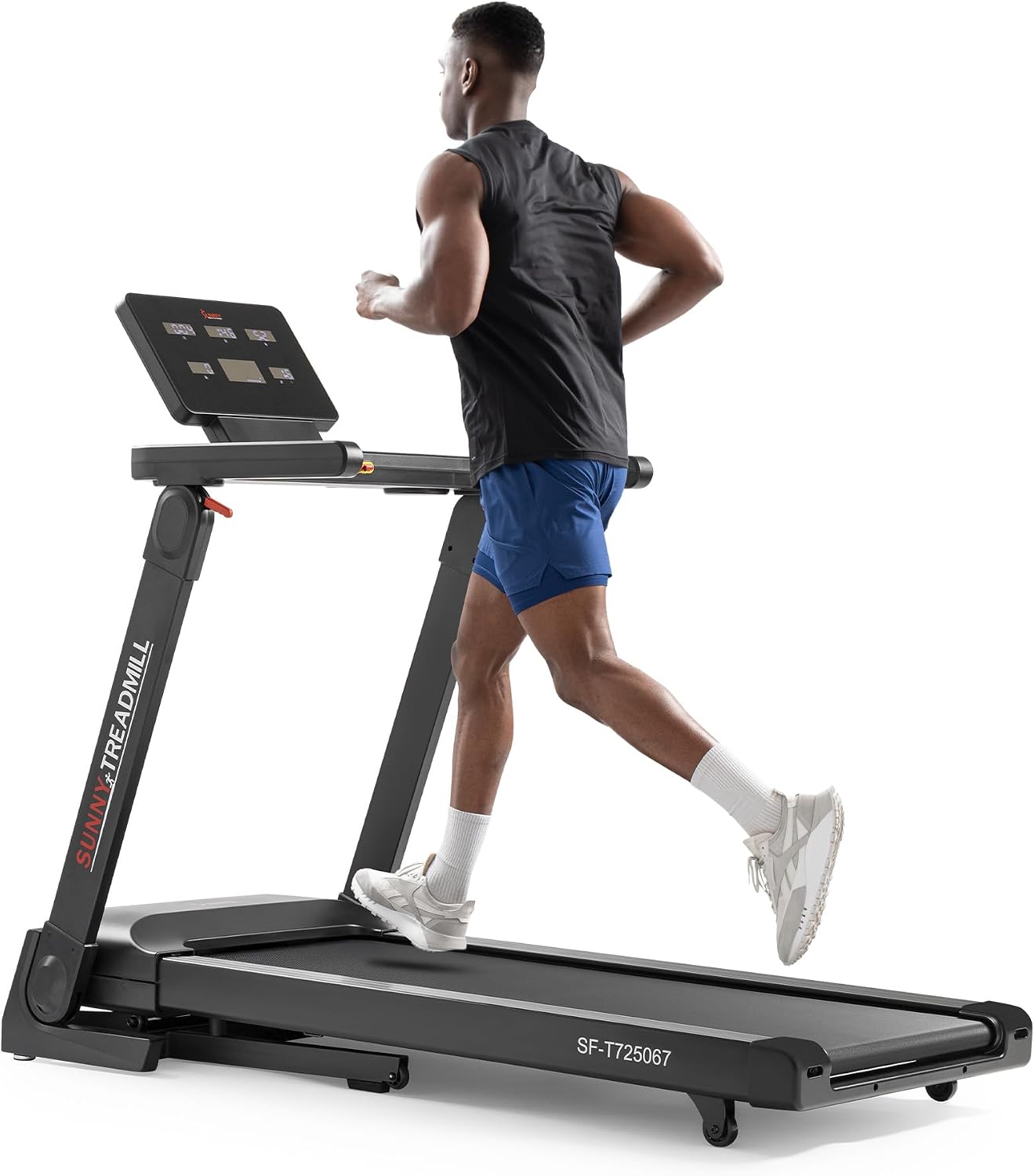 Sunny Health & Fitness Slim Foldable Treadmill Fully Assembled, 17.7" x 49" Non-Slip Running Surface, 2.5 HP Motor, Speeds up to 8 MPH, Shock-Absorption, Device Holder, Digital Monitor, & Easy Storage