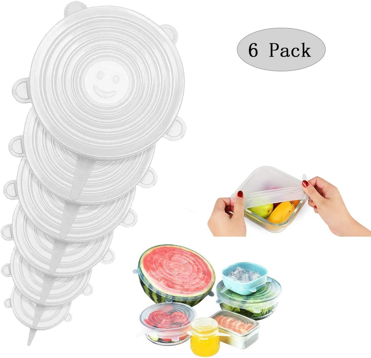 Yillsen Silicone Stretch Lids,6 Pack Reusable Durable Food Storage Covers for Bowls, 100% Platinum Food Grade Silicone,Fit Different Sizes & Shapes of Container