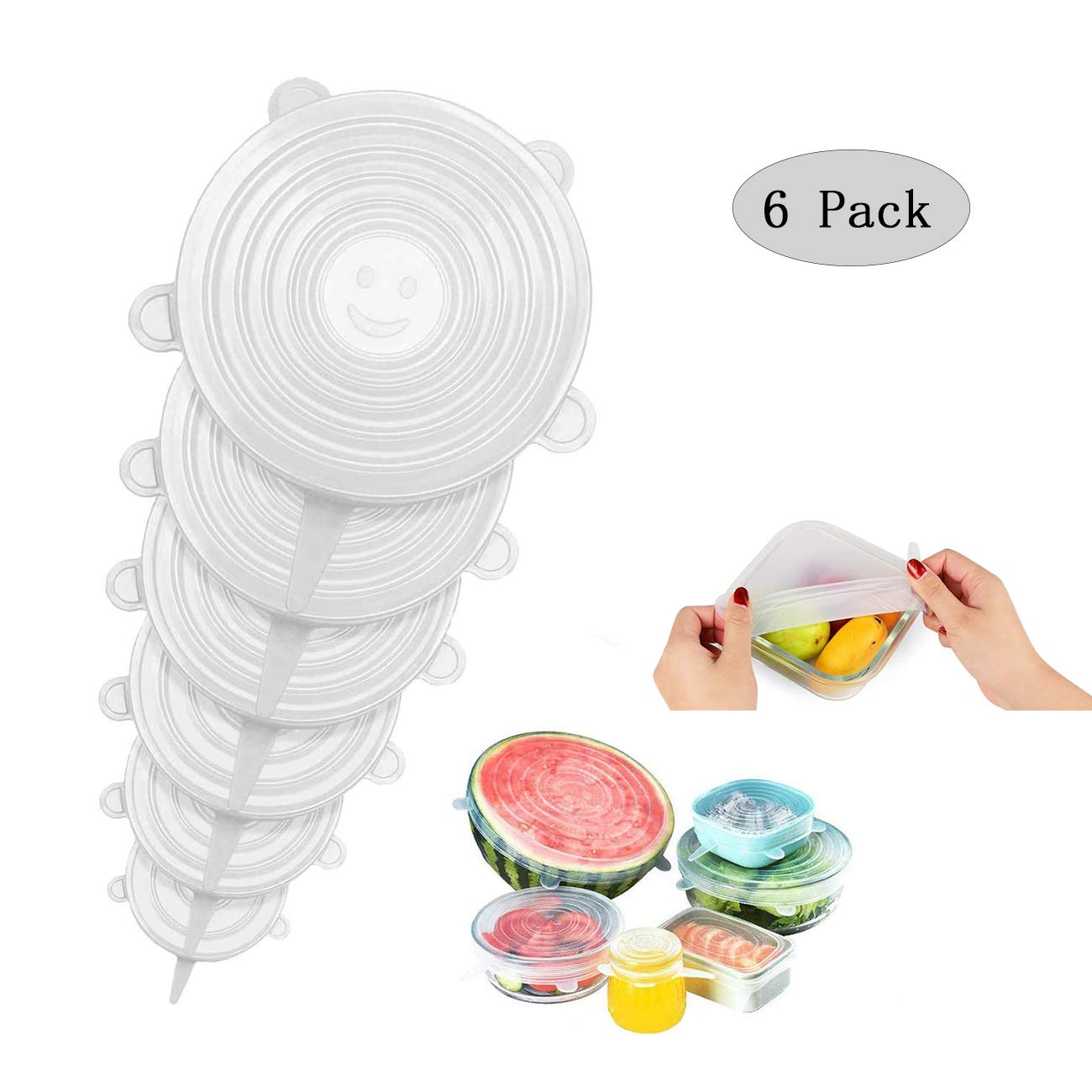 Yillsen Silicone Stretch Lids,6 Pack Reusable Durable Food Storage Covers for Bowls, 100% Platinum Food Grade Silicone,Fit Different Sizes & Shapes of Container