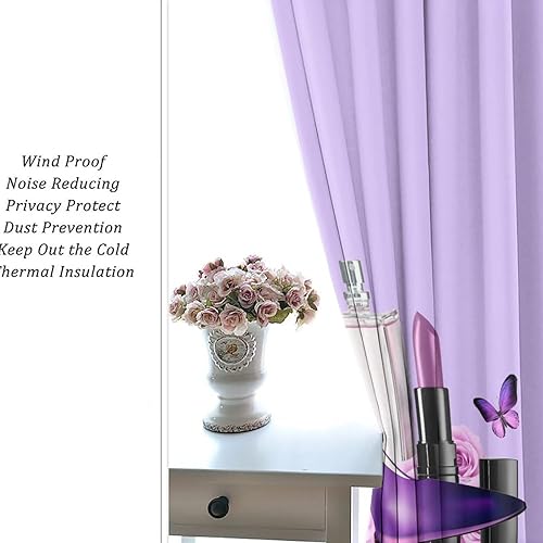 Miniatura 6 de Cortinas moradas de lujo con diamantes de tacón alto para dormitorio, diseño moderno de mujer, con estampado de mariposas, aislamiento térmico,