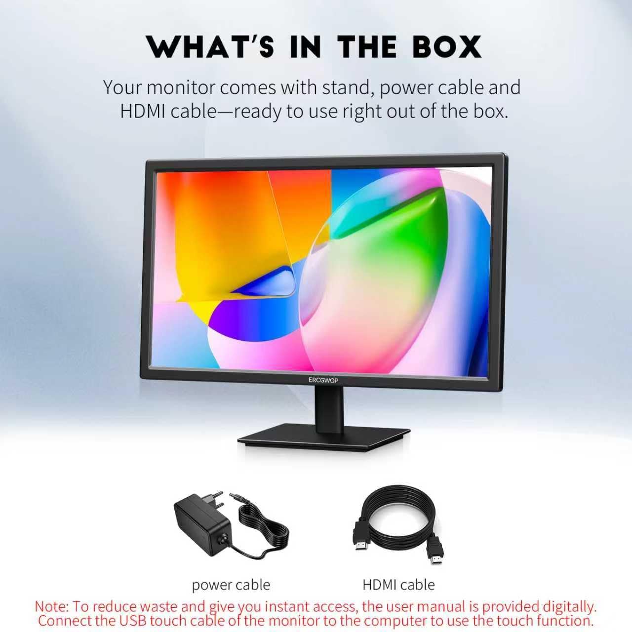 27 Inch Touchscreen Monitor FHD 1920x1080P IPS Computer Monitor, 10-Point Touch Screen PC Display, HDMI VGA USB Ports, Built-in Speakers, VESA Mountable