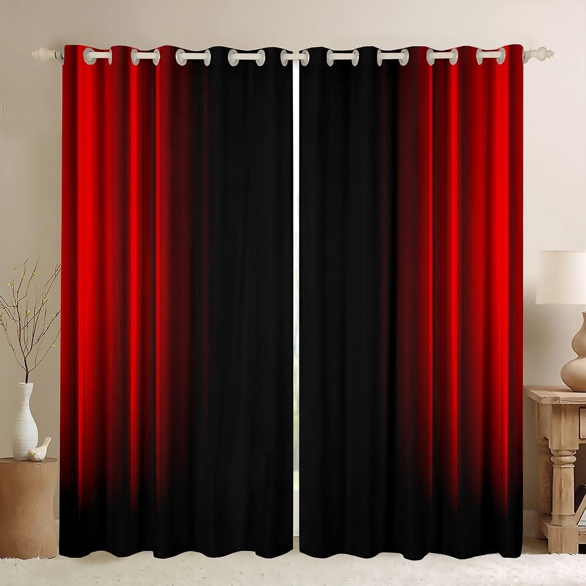 Rideau dégradé Rouge Noir Rideaux Occultants Lot de 2 Rideaux Isolation Thermique pour Chambre Salon Cuisine Bureau Maison Décoration 140x240 cm (Largeur x Hauteur)