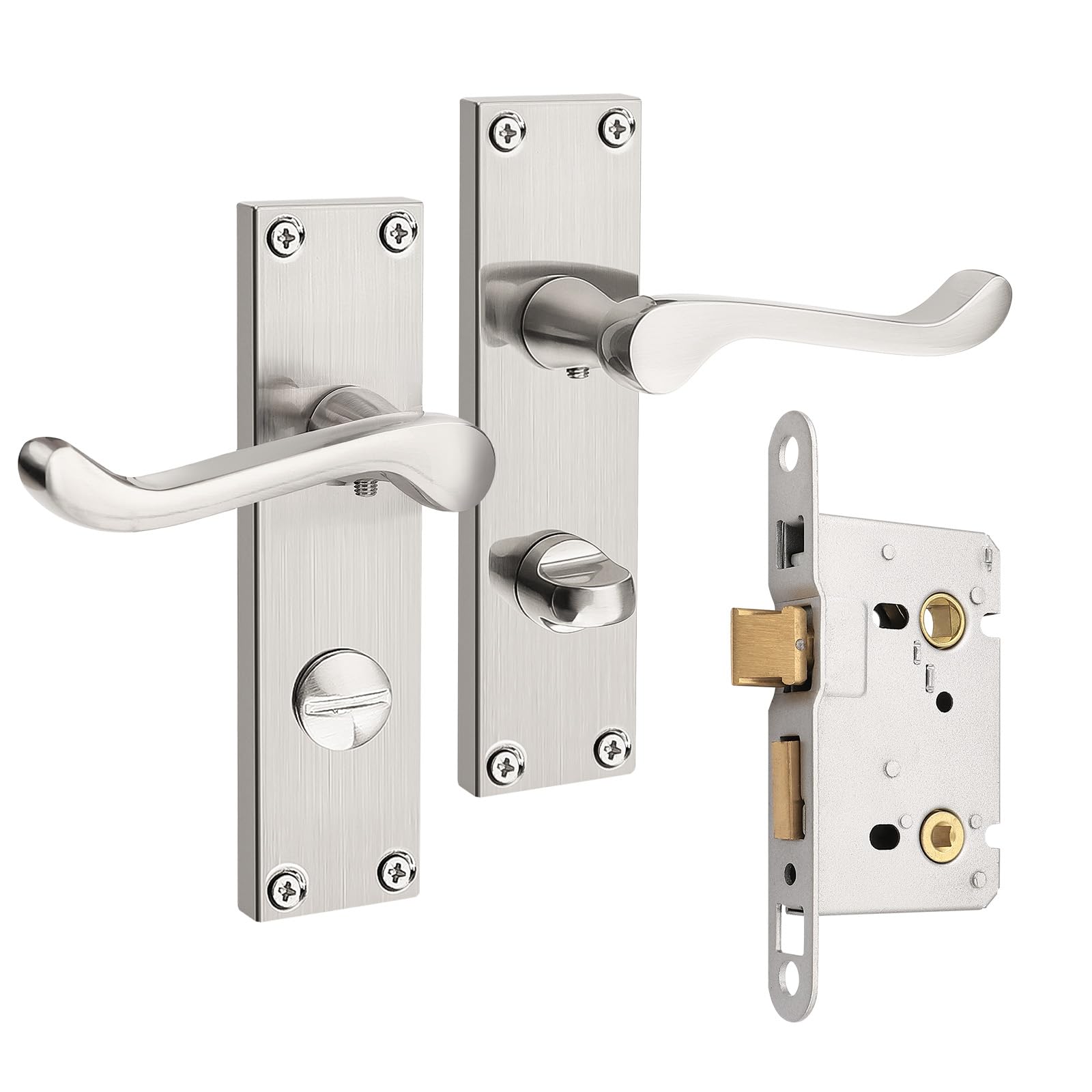 Brotima Satin Nickel Victorian Scroll Door Handles-1 Pair,Satin Nickel Door Handles with 45mm Sashlock,Bathroom Door Lever