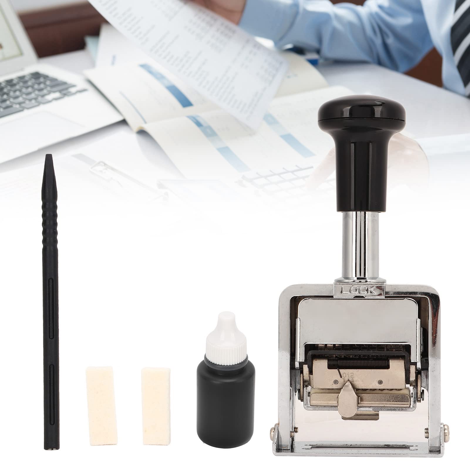 Timbro Numerico, Timbro Numerazione Automatica Design Manico a 10 Cifre, Timbro Autoinchiostrante con Guscio in Lega di Zinco, per Contabilità Medicina Bancaria