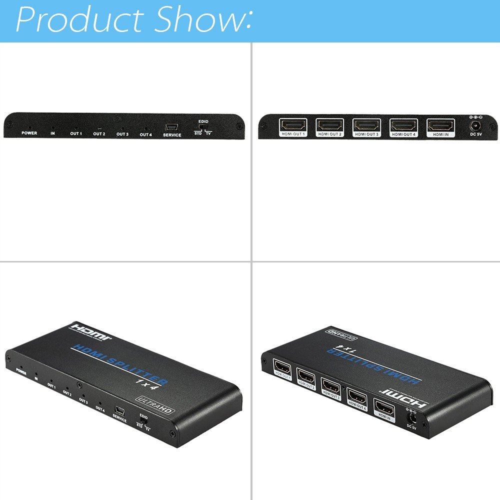 HDMI 2.0 splitter HDMI 1 ingresso 4 uscita HDMI compatibile HDCP 2.2 4 K a 60/30 (2160p) 3D 1080p per per PS3/PS4/Blu-Ray/DVD a HDMI monitor proiettore