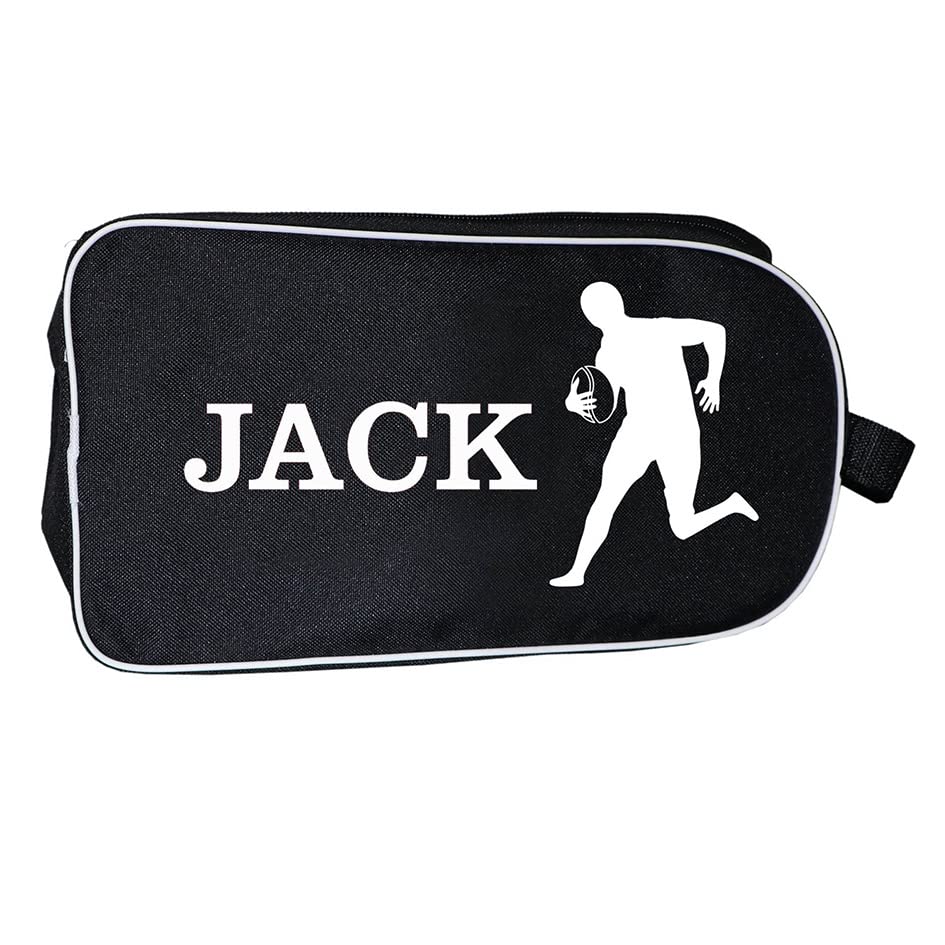 PROSTYLE SPORTS Personalised Football Boot Bag, Shoes bag (Black/White) (Rugby Player)