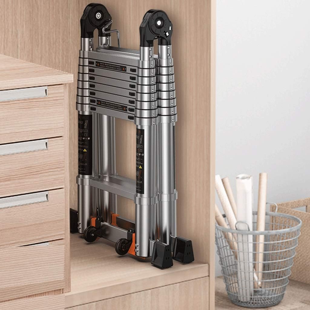 Telescoping Extension Ladder, Telescoping Ladders 26 FT Folding Ladder Telescoping Ladder, One-Button Retraction Extension Ladder, Collapsible Ladder with Spring Loaded Locking Lad