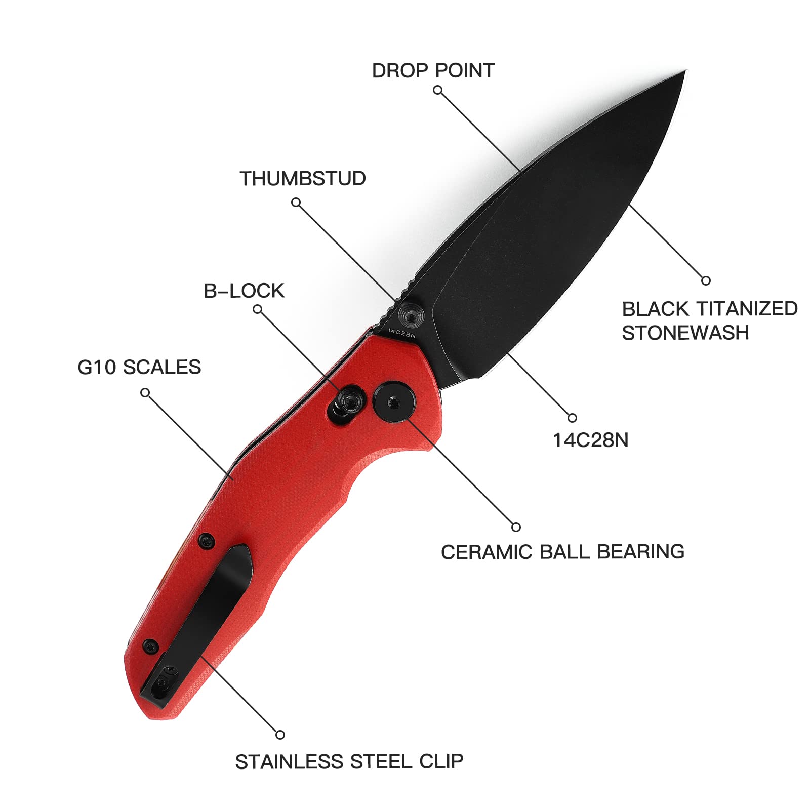 Amazon.com: BESTECHMAN Ronan EDC Folding Knife Red G10