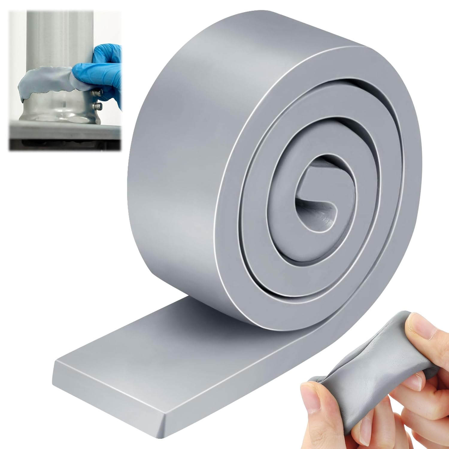 ElectricWise Moldable Silicone Putty - Non-Hardening Waterproof Duct Seal for Leaks, Heat Resistant -80°F to 500°F, 1.5ft x 1in Grey Roll