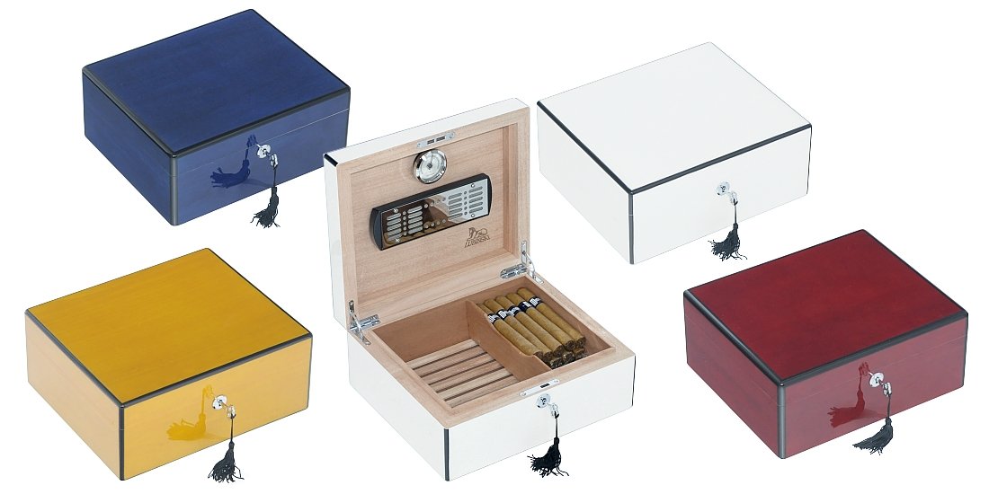 Boîte pour cigares Humidor Humidificateur pour 50 cigares Blanc brillant avec grille Lubinki
