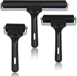3 PCS Rubber Brayer Rollers, Vinyl Rubber Roller, Ink Painting Brayer, Glue Roller Tool for Printmaking, Ink Paint Block Stamping Brayers, Stamping Application 2.4 Inch, 4 Inch, 7.9 Inch (Black)