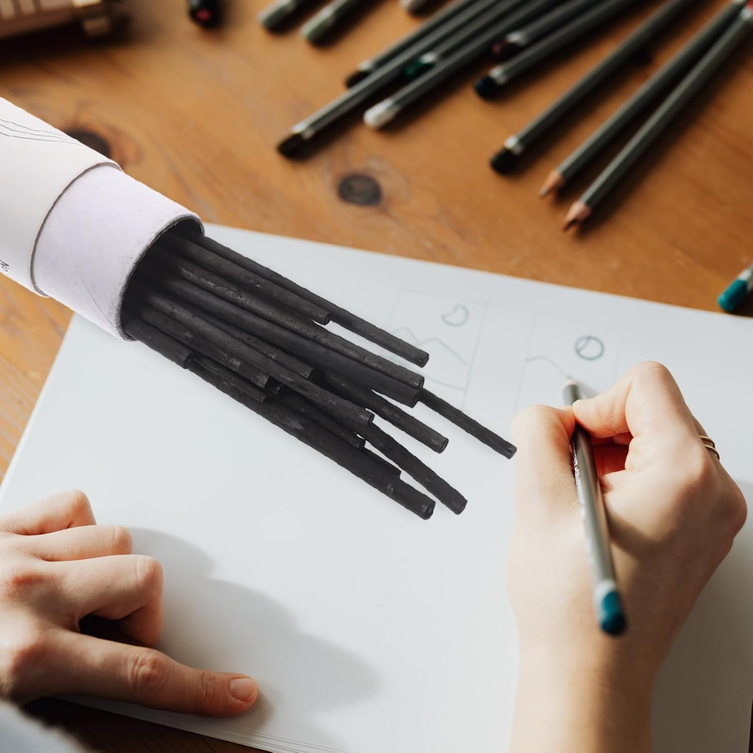 25Pcs Willow Charcoal Sticks for Drawing and Sketching Compressed Hobbyist Charcoal Pencils Lightweight and Portable Art Supplies for Teens and Adults