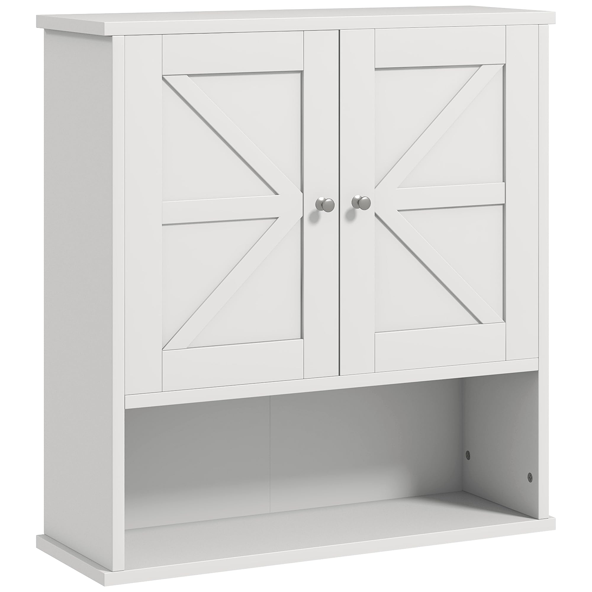 kleankin Armario de Baño de Pared, Mueble de Baño Colgar Rústico con Compartimento, Estante Ajustable, 2 Puertas, para Cocina, Lavadero, sobre el Inodoro, Blanco