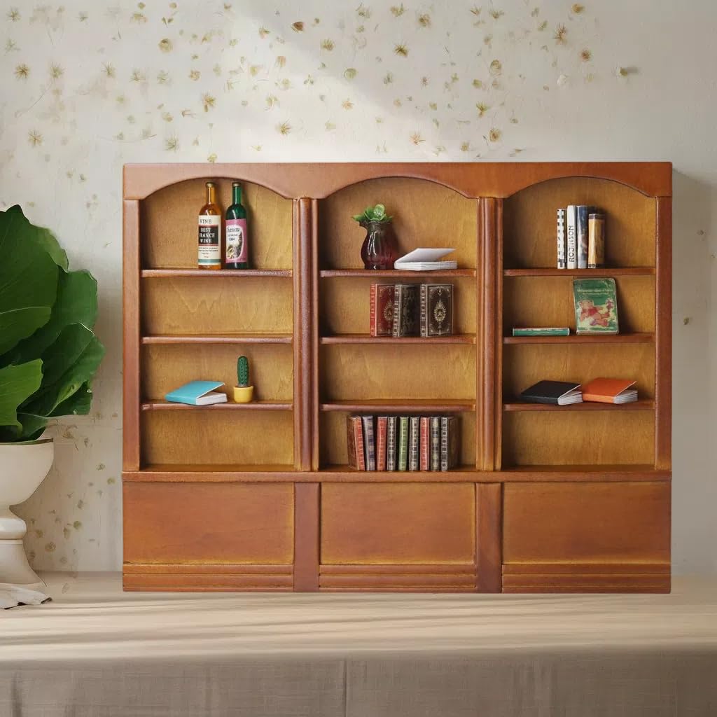 Odoria Étagère à Livres Miniature 1/12 – Set De 73 Pièces – Bibliothèque Victorienne En Bois Blanc, Fournitures Scolaires
