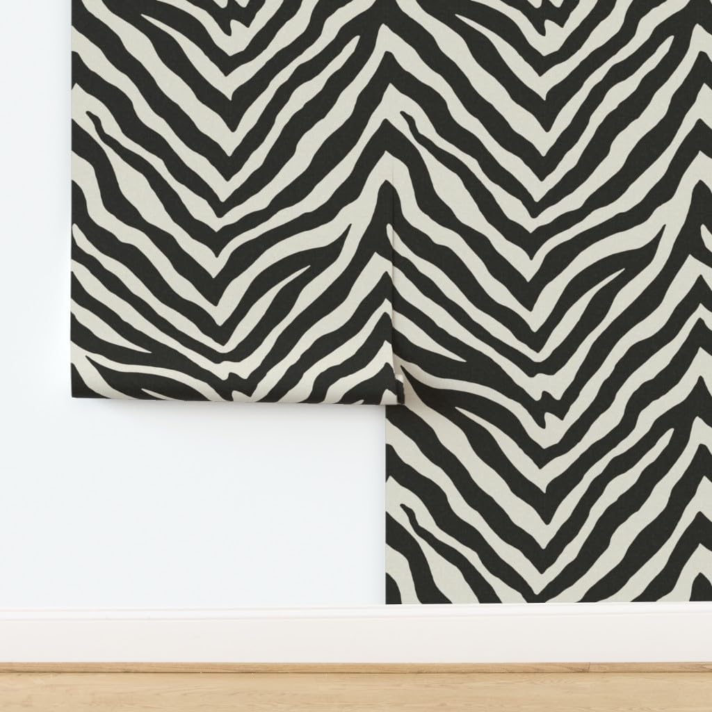 Peel & Stick Wallpaper 3ft x 2ft - Zebra Black Ivory Large Scale Animal Print Safari Zoo Custom Removable Wallpaper by Spoonflower