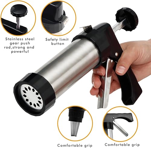 Miniatura 4 de Prensa de galletas de acero inoxidable, prensa de galletas para hornear, kit de pistola de prensa de galletas con 13 discos de galletas y 8 puntas