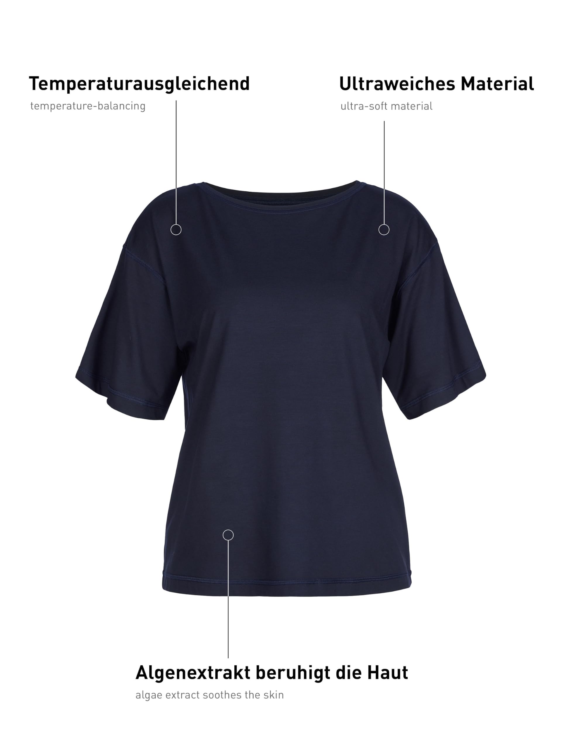 CALIDA Deepsleepwear Balancing T-Shirt Damen, Rundhalsausschnitt mit weiten Ärmeln