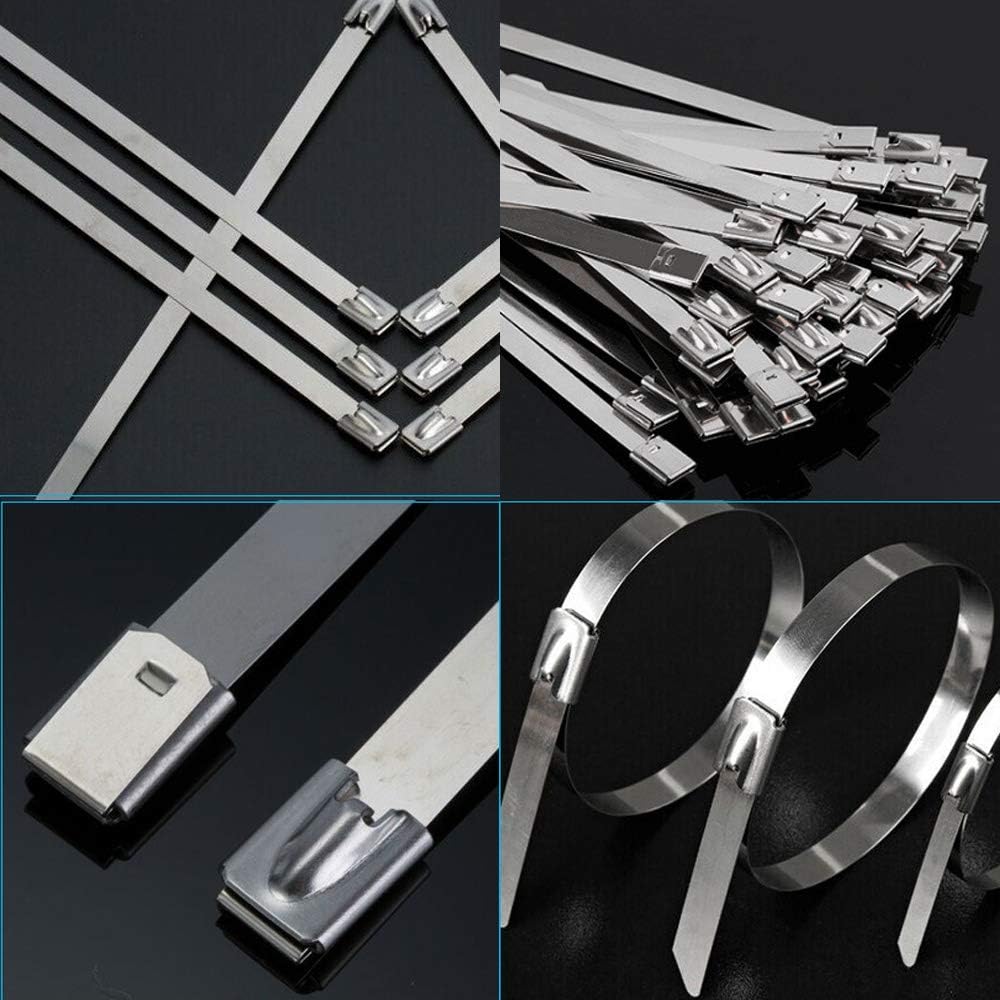 SaferCCTV 3/16"x 14" Stainless Steel Cable Ties Zip Ties, Heavy Duty Self-Locking Cable Ties, Pack of 100